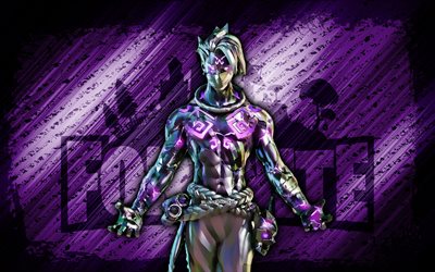 Runic Raz Fortnite, 4k, violet diagonal background, grunge art, Fortnite, artwork, Runic Raz Skin, Fortnite characters, Runic Raz, Fortnite Runic Raz Skin