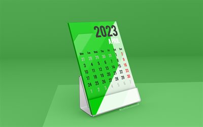 2023年4月カレンダー, 4k, スタンド卓上カレンダー, 4月, 2023年カレンダー, 緑の卓上カレンダー, 緑のテーブル, 春のカレンダー, 2023年卓上カレンダー, 2023年営業4月カレンダー
