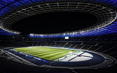 4k, ओलंपियाडियन, बर्लिन, हर्था बीएससी स्टेडियम, अंदर का दृश्य, फुटबॉल मैदान, जर्मन फुटबॉल स्टेडियम, हर्टा बर्लिन स्टेडियम, डॉयचेस स्टेडियन, फ़ुटबॉल