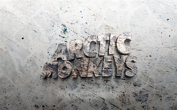 arctic monkeys taş logosu, 4k, taş arka plan, arktik maymunlar 3d logosu, müzik yıldızları, yaratıcı, arktik maymunlar logosu, rock grupları, grunge sanat, kutup maymunları