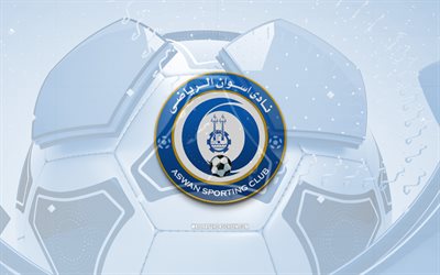 logotipo brillante de asuán sc, 4k, fondo de fútbol azul, premier league egipcia, fútbol, club de futbol egipcio, logotipo 3d de asuán sc, emblema sc de asuán, asuán fc, logotipo deportivo, asuán sc