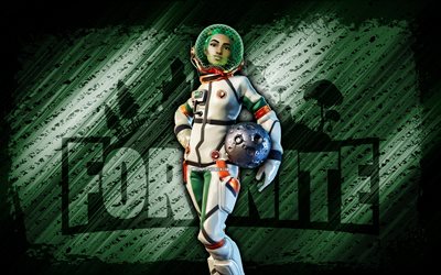 Spacewalk Siona Fortnite, 4k, turquoise diagonal background, grunge art, Fortnite, artwork, Spacewalk Siona Skin, Fortnite characters, Spacewalk Siona, Fortnite Spacewalk Siona Skin