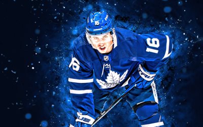 Mitch Marner, 4k, blue neon lights, Toronto Maple Leafs, NHL, hockey, Mitch Marner 4K, blue abstract background, Mitch Marner Toronto Maple Leafs