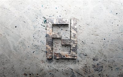 logo fendi in pietra, 4k, sfondo di pietra, logo fendi in 3d, marche, creativo, logo fendi, arte del grunge, fendi
