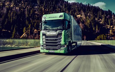 2022, Scania 500S, 4k, exterior, front view, Scania Super 500 S, trucking, new truck, truck delivery, green Scania 500S, swedish trucks, Scania