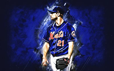 Max Scherzer, New York Mets, American baseball player, Major League Baseball, blue stone background, baseball, USA