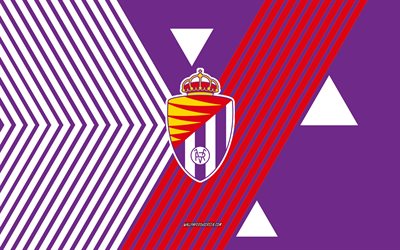 todellinen valladolid cf  logo, 4k, espanjan jalkapallojoukkue, violetti valkoiset viivat tausta, todellinen valladolid cf, la liga, espanja, viivapiirros, todellinen valladolid cf  tunnus, jalkapallo, todellinen valladolid