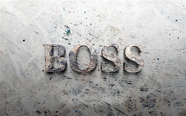 hugo boss  kivilogo, 4k, kivi tausta, hugo boss 3d  logo, tuotemerkit, luova, hugo bossin logo, grunge taidetta, hugo boss