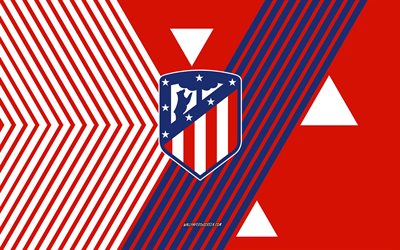 atletico madrid logotyp, 4k, spanska fotbollslaget, röda vita linjer bakgrund, atletico madrid, la liga, spanien, linjekonst, atletico madrid emblem, fotboll