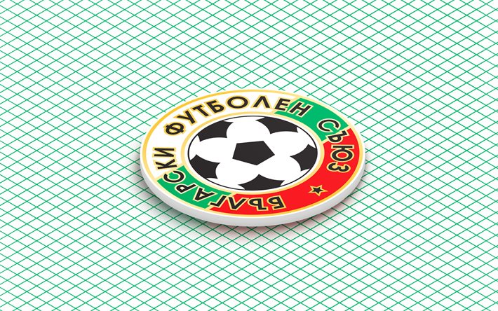 4k, bulgariens fotbollslandslag isometrisk logotyp, 3d konst, isometrisk konst, bulgariens fotbollslandslag, vit bakgrund, bulgarien, fotboll, isometriskt emblem