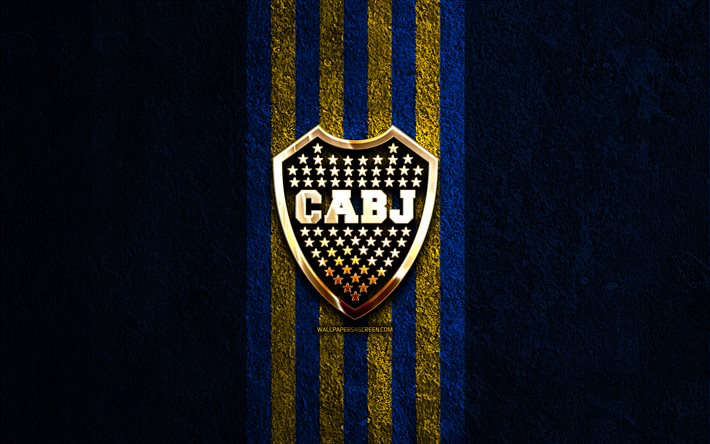 Boca Juniors golden logo, 4k, blue stone background, Liga Profesional, Argentine football club, Boca Juniors logo, soccer, Boca Juniors emblem, Club Atletico Boca Juniors, CA Boca Juniors, football, Boca Juniors FC, CABJ