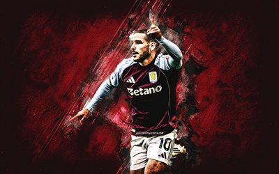 emiliano buendía, aston villa fc, futbolista argentino, celebración de gol, fondo de piedra burdeos, arte grunge, primera división, inglaterra, fútbol americano, emiliano buendía aston villa