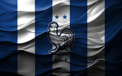 4k, France national football team logo, blue white 3D background, Europe, France national football team emblem, France national football team flag, 3D texture, France national football team, football, France