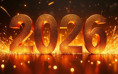4k, 2026 kultaisia ​​kimaltelevia numeroita, kultainen ilotulitus, yö, onnellista uutta vuotta, bokeh, 2026 konseptit, luova, 2026 3d numerot, 2026 kirjoitus, 2026 kultaista numeroa, 2026 uusi vuosi, 2026 taide