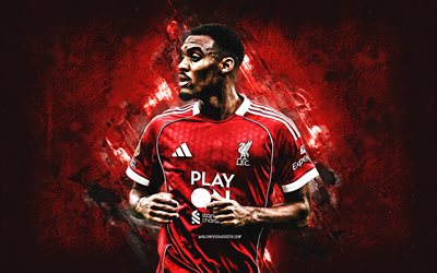 ryan gravenberch, liverpool fc, hollandalı futbolcu, sanat, liverpool, kırmızı taş arka plan, premier lig, ingiltere, futbol, ryan gravenberch liverpool fc