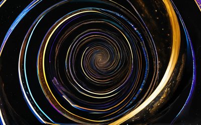 4k, vórtice abstracto, creativo, oscuridad, anillos, fondo espiral abstracto, ondas abstractas, fondos abstractos, espirales