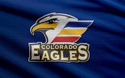 Colorado Eagles fabric logo, 4k, blue fabric background, AHL, bokeh, hockey, Colorado Eagles logo, football, Colorado Eagles emblem, american hockey team, Colorado Eagles