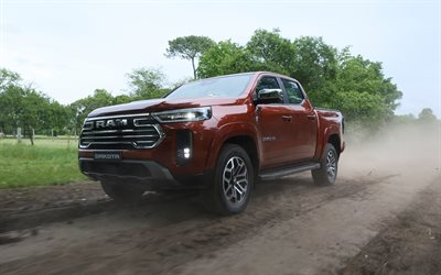 ram dakota laramie, 4k, fuera de la carretera, 2025 coches, polvo, suv, ramo dakota, pastillas, 2025 ram dakota, autos americanos, ram