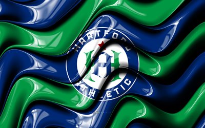 logo 3d de l'athlétisme hartford, 4k, vagues 3d bleu vert, usl, football, drapeau de l'athlétisme de hartford, créatif, logo de l'athlétisme de hartford, club de football américain, athlétique de hartford, championnat usl, hartford athletic fc