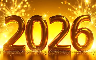 4k, 2026 kultaisia ​​3d numeroita, bokeh, kultainen ilotulitus, yö, onnellista uutta vuotta, 2026 konseptit, luova, 2026 3d numerot, 2026 kirjoitus, 2026 kultaista numeroa, 2026 uusi vuosi, 2026 taide