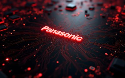 Panasonic red logo, 4k, black technology background, Panasonic emblem, Panasonic red 3D logo, Panasonic sign, black motherboard, Panasonic red sign, Panasonic logo, Panasonic
