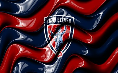 Indy Eleven 3D logo, 4k, blue red 3D waves, USL, football, Indy Eleven flag, creative, Indy Eleven logo, american soccer club, Indy Eleven, USL Championship, soccer, Indy Eleven FC