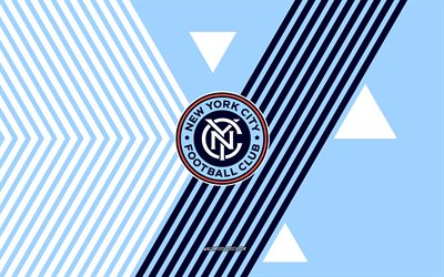 logo du new york city fc, 4k, équipe américaine de football, fond de lignes blanches bleues, new york city fc, mls, usa, dessin au trait, emblème du new york city fc, football, la ville de new york