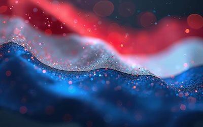 4k, bandera de holanda, bokeh, arte digital, resplandor azul, día de holanda, bandera de países bajos, arte abstracto, de cerca, bandera holandesa, símbolos nacionales holandeses, arte creativo, países bajos