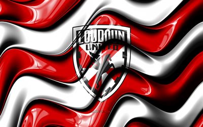 logo 3d di loudoun united, 4k, onde 3d bianche rosse, usl, calcio, bandiera del loudoun united, creativo, logo del loudoun united, squadra di calcio americana, loudoun united, campionato usl, loudoun united fc