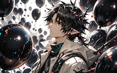 4k, espinas, globos negros, arknights, obra de arte, manga, linternas japonesas, personajes de anime, operador de guardia del señor ibérico, personajes de arknights, espinas arknights