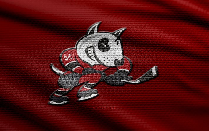 Niagara IceDogs fabric logo, 4k, red fabric background, OHL, bokeh, hockey, Niagara IceDogs logo, Niagara IceDogs emblem, canadian hockey club, Niagara IceDogs