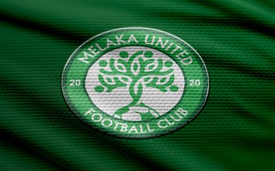 logo melaka united fabric, 4k, sfondo in tessuto verde, malesia super league, bokeh, calcio, logo melaka united, emblema di melaka united, msl, melaka united, club di calcio malese, melaka united fc
