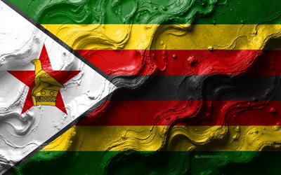 bandera de zimbabwe, 4k, textura de onda de piedra, bandera 3d de zimbabwe, áfrica, banderas de países africanos, zimbabue