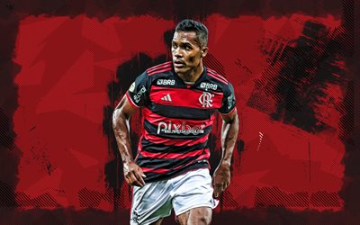 4k, Alex Sandro, red grunge background, Flamengo FC, Brazilian Serie A, brazilian footballers, Alex Sandro 4K, football, soccer, Flamengo RJ, Alex Sandro Flamengo