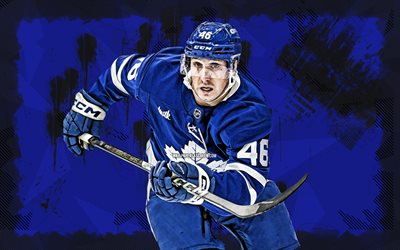 4k, Alex Steeves, blue grunge background, Toronto Maple Leafs, NHL, American hockey players, Alex Steeves 4K, hockey, National Hockey League, Alex Steeves Toronto Maple Leafs