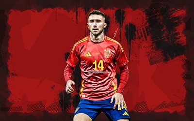 4k, aymeric laporte, roter grunge  hintergrund, spanien national football team, uefa, spanische fußballer, aymeric laporte 4k, fußball, nationalmannschaften, aymeric laporte spanienteam