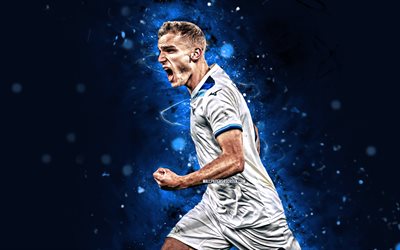 gustav isaksen, 4k, luci al neon blu, lazio, serie a, calciatori danesi, gustav isaksen 4k, calcio, lazio fc, gustav tang isaksen, ss lazio, gustav isaksen lazio