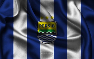 4k, persib bandung fcロゴ, 青い白い絹の布, インドネシアのサッカーチーム, persib bandung fc emblem, リーガ1, ペルシブ・バンドンfc, インドネシア, フットボール, ペルシブ・バンドン