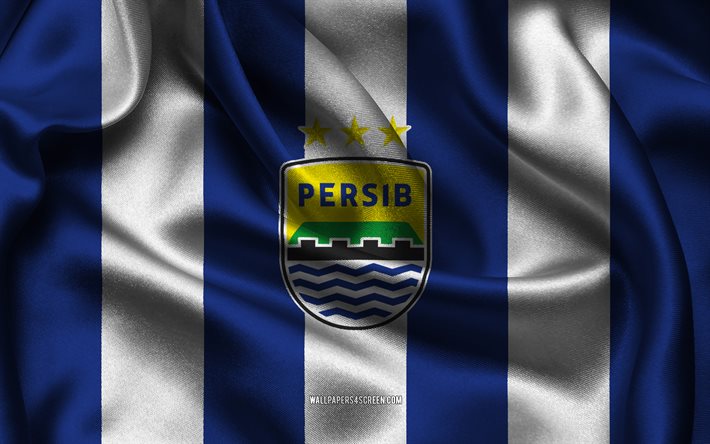4k, persib bandung fcロゴ, 青い白い絹の布, インドネシアのサッカーチーム, persib bandung fc emblem, リーガ1, ペルシブ・バンドンfc, インドネシア, フットボール, ペルシブ・バンドン