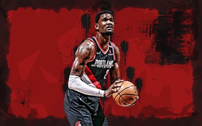 4k, deandre ayton, roter grunge  hintergrund, portland trail blazer, nba, amerikanische basketballspieler, deandre ayton 4k, basketball, nationale basketballvereinigung, deandre ayton portland trail blazer