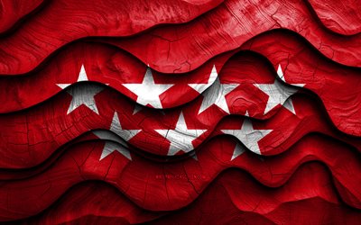 4k, Madrid flag, Provinces of Spain, wooden 3D waves flags, Day of Madrid, flag of Madrid, Spain, Madrid wooden flag, Europe, spanish provinces, Madrid