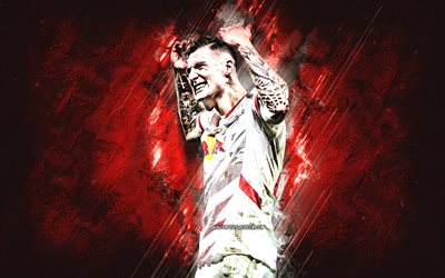 benjamin sesko, rb leipzig, kırmızı taş arka plan, sloven futbolcu, grunge art, red bull leipzig, bundesliga, almanya, futbol, benjamin sesko rb leipzig