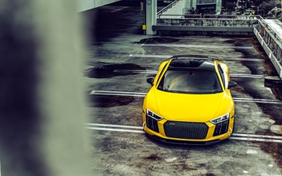 audi r8, vista superiore, esterno, coupé sportivo giallo, audi gialla r8, nuovo r8, auto sportive tedesche, audi