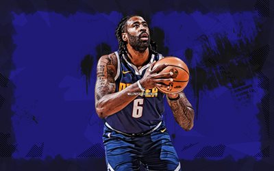 4k, Deandre Jordan, blue grunge background, Denver Nuggets, NBA, american basketball players, Deandre Jordan 4K, basketball, National Basketball Association, Deandre Jordan Denver Nuggets