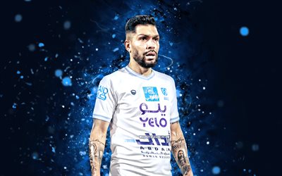Petros, 4k, blue neon lights, Al-Okhdood, Saudi Professional League, Brazil, Brazilian footballers, Petros 4K, football, soccer, Al-Okhdood FC, Al-Okhdood Club, Petros Al-Okhdood