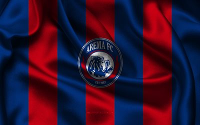 4k, Arema FC logo, red blue silk fabric, Indonesian football team, Arema FC emblem, Liga 1, Arema FC, Indonesia, football, Arema