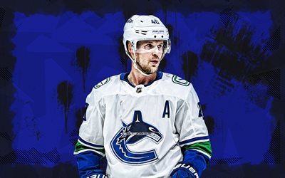 4k, Elias Pettersson, blue grunge background, Vancouver Canucks, NHL, Swedish hockey players, Elias Pettersson 4K, hockey, National Hockey League, Elias Pettersson Vancouver Canucks