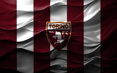 4k, logo torino fc, sfondo 3d bianco bordeaux, serie a, emblema di torino fc, squadra di calcio italiana, torino fc flag, texture 3d, italia, torino fc, calcio, torino