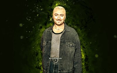 sam smith, 4k, gröna neonljus, engelska sångare, musikstjärnor, folksångare, engelska kändis, sam smith 4k
