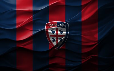 4k, logo cagliari fc, sfondo 3d blu rosso, serie a, emblema cagliari fc, squadra di calcio italiana, flag cagliari fc, texture 3d, italia, torino fc, calcio, calcio cagliari, cagliari